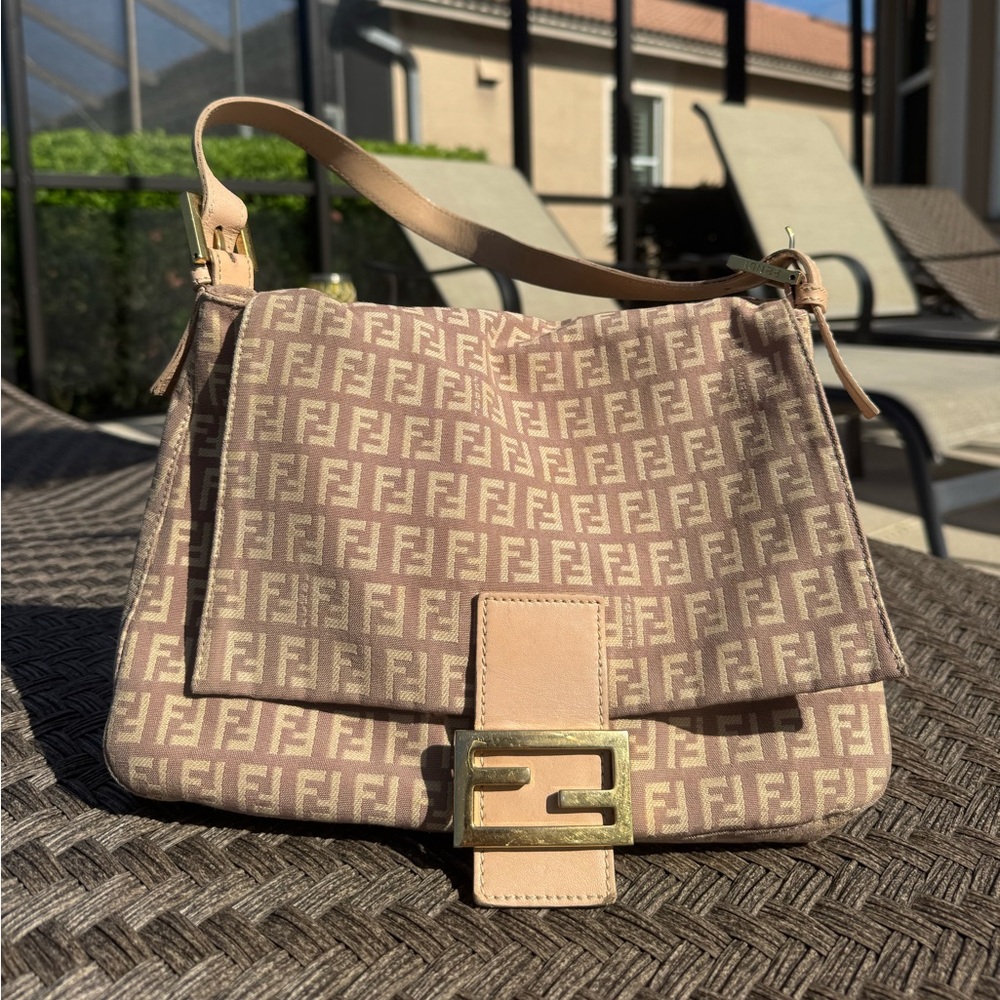 Fendi Zucca Mama Baguette Pink Canvas Shoulder Bag FF Logo Authentic Vintage - Picture 1 of 11
